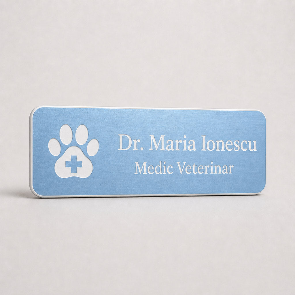 Ecuson Veterinar Personalizat 7x3 cm - Gravura Laser, 18 Culori