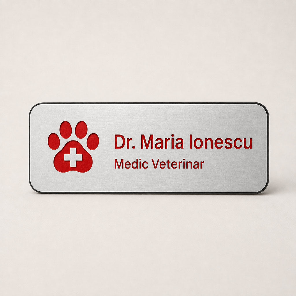 Ecuson Veterinar Personalizat 7x3 cm - Gravura Laser, 18 Culori