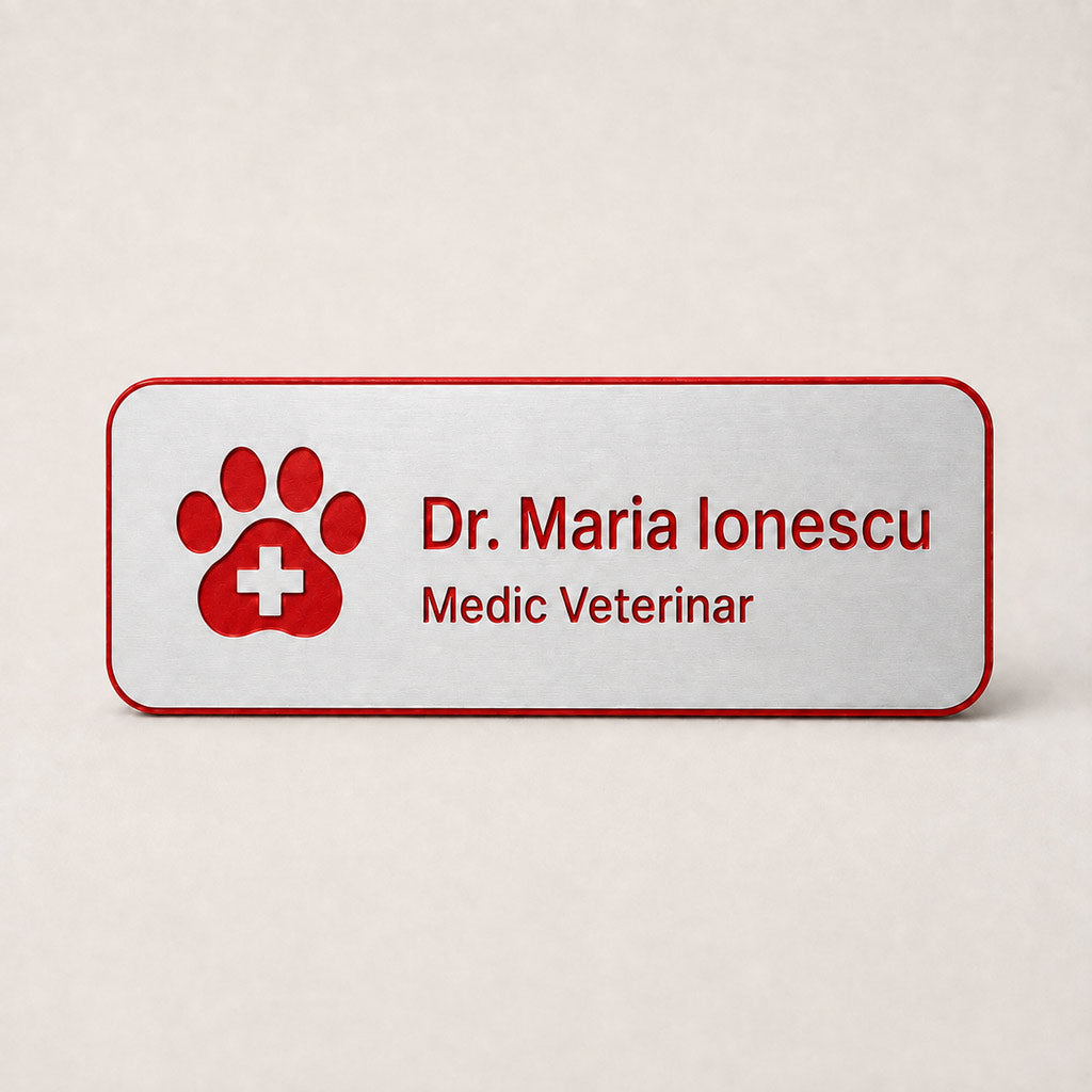 Ecuson Veterinar Personalizat 7x3 cm - Gravura Laser, 18 Culori