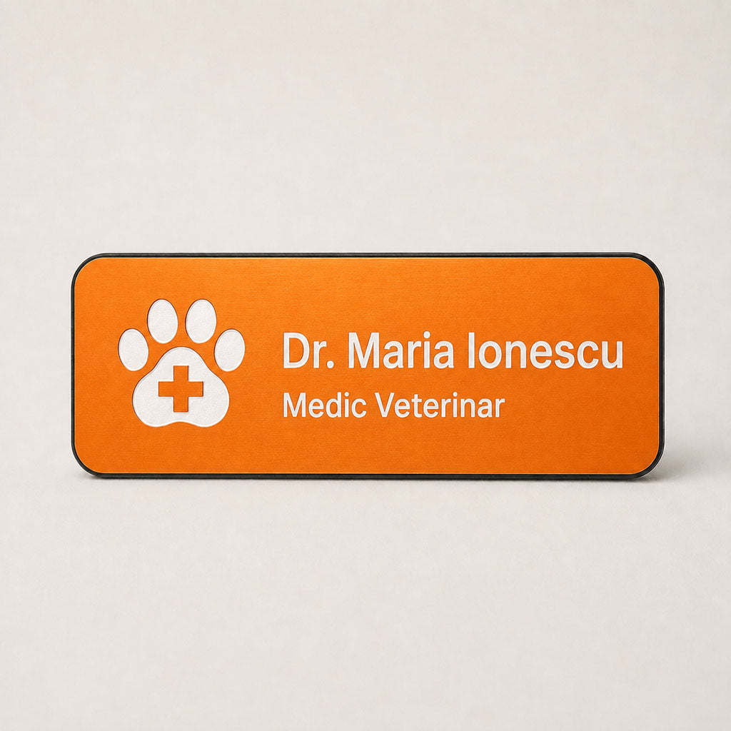 Ecuson Veterinar Personalizat 7x3 cm - Gravura Laser, 18 Culori