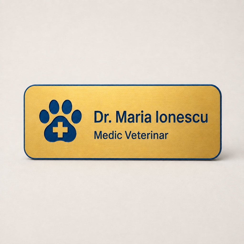 Ecuson Veterinar Personalizat 7x3 cm - Gravura Laser, 18 Culori