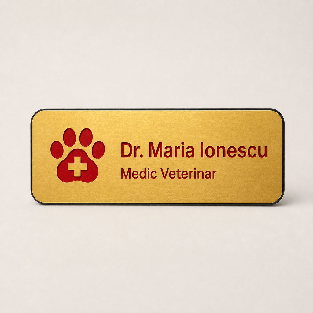 Ecuson Veterinar Personalizat 7x3 cm - Gravura Laser, 18 Culori