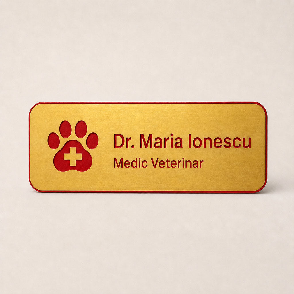 Ecuson Veterinar Personalizat 7x3 cm - Gravura Laser, 18 Culori
