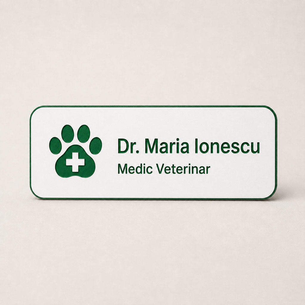 Ecuson Veterinar Personalizat 7x3 cm - Gravura Laser, 18 Culori