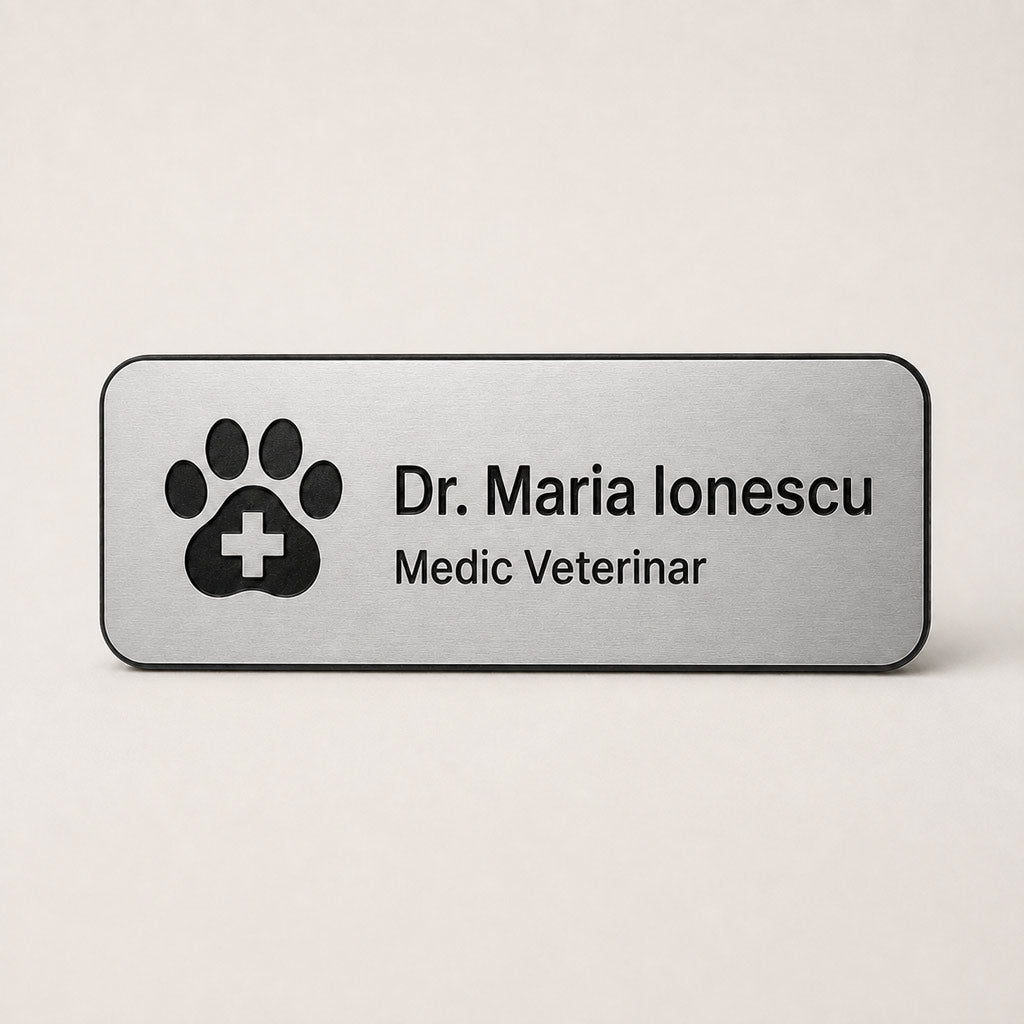 Ecuson Veterinar Personalizat 7x3 cm - Gravura Laser, 18 Culori