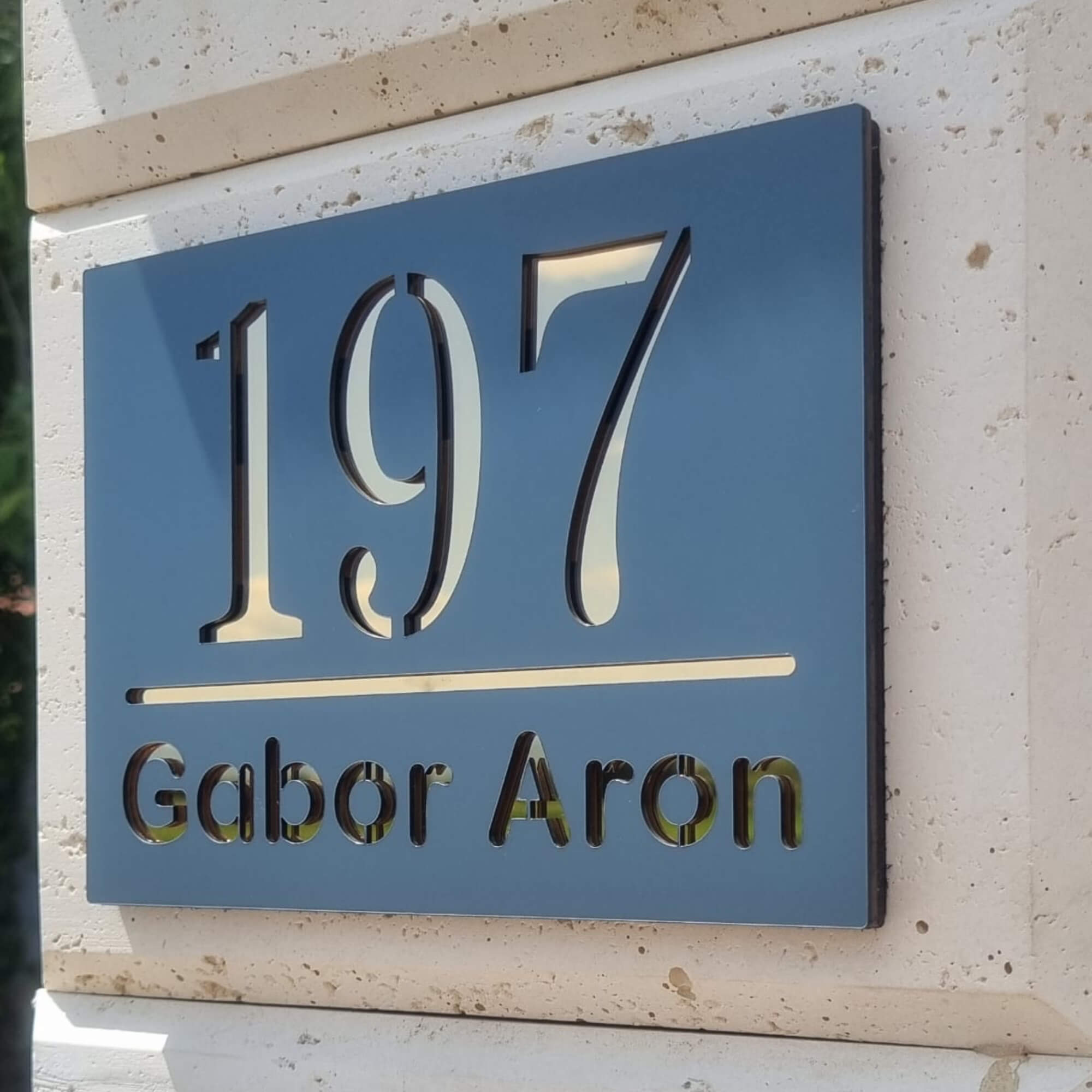 Numar Casa Personalizat Gri Antracit Auriu Oglinda