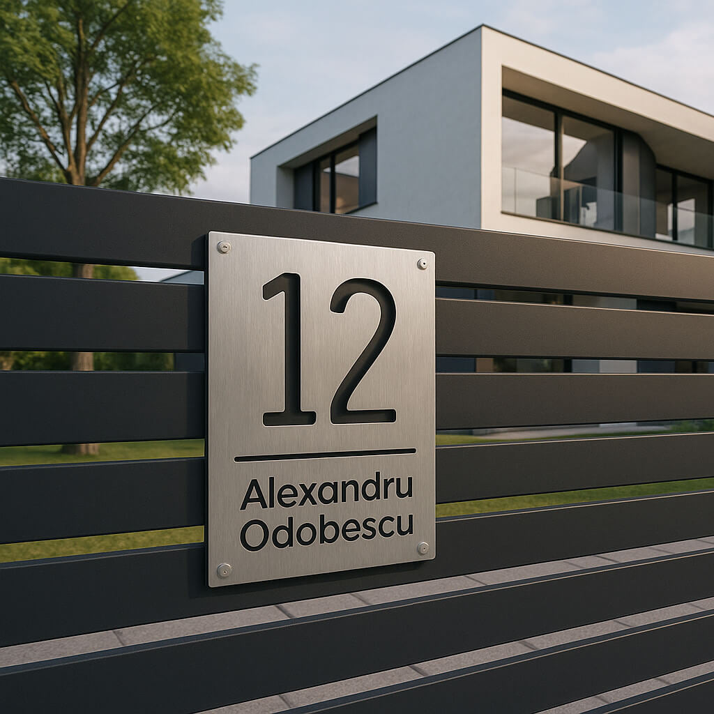Numar casa personalizat din INOX otel inoxidabil cu design modern Urban Portrait