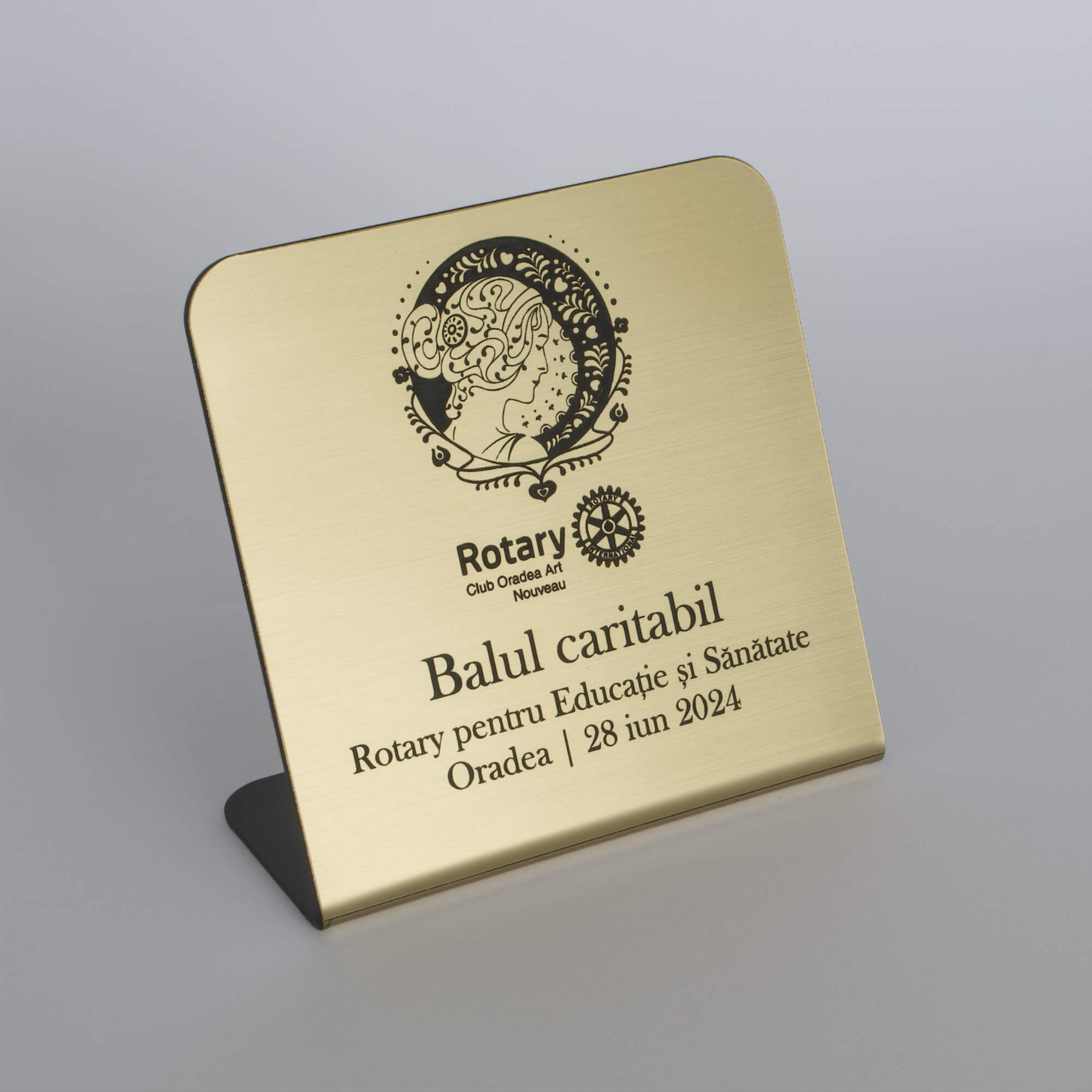Plachetă Personalizată de Birou Premium cu Gravură, Auriu Periat