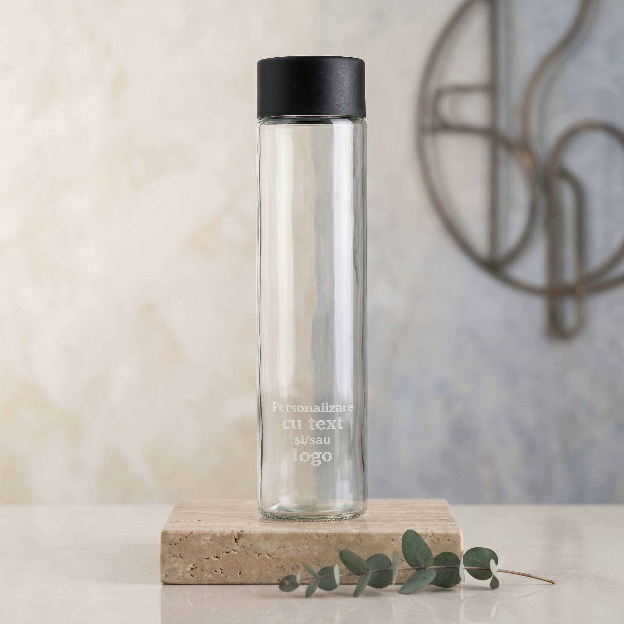 Sticla cilindrica de 1L cu capac etans, pregatita pentru personalizare.