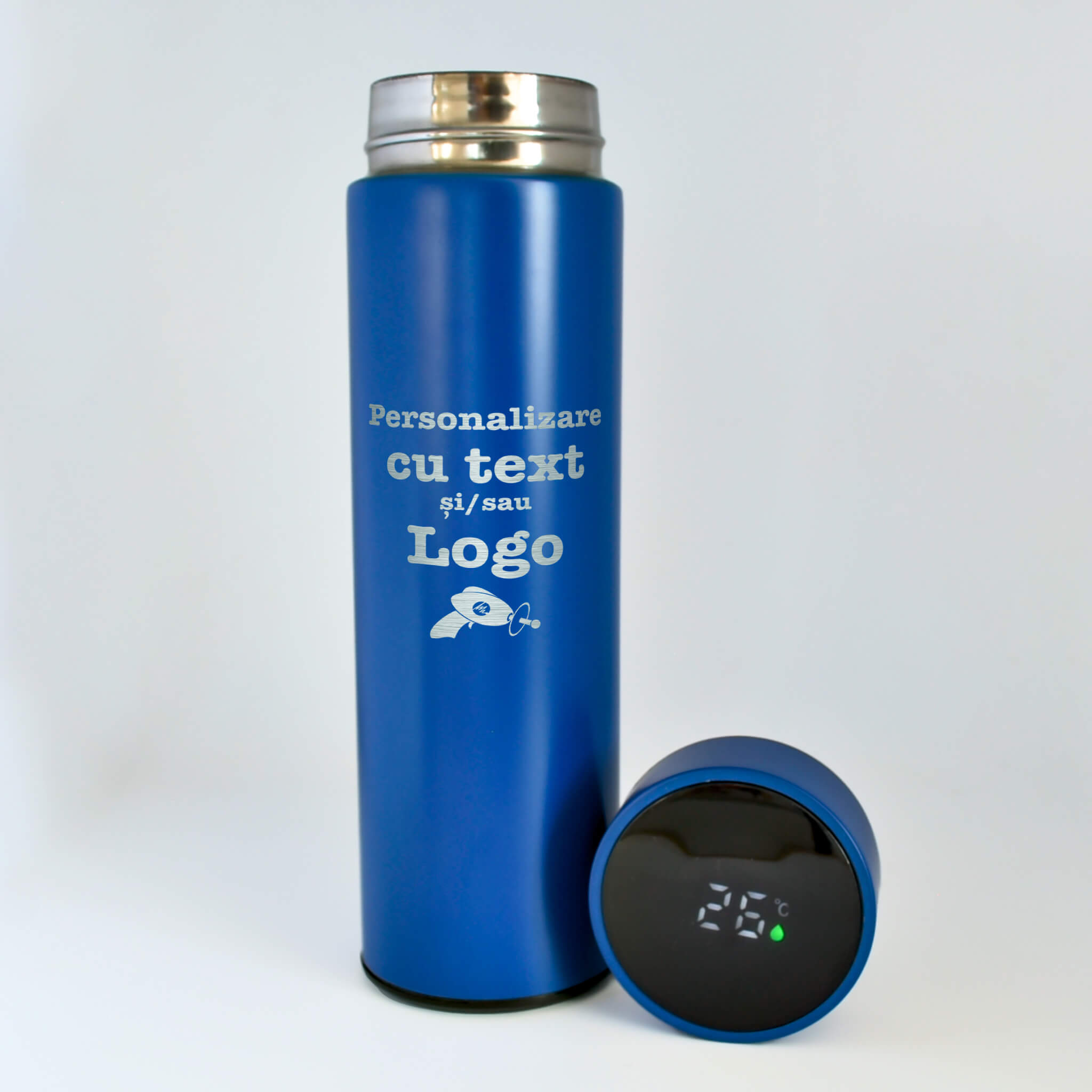 ermos albastru personalizat cu termometru digital capac 500ml
