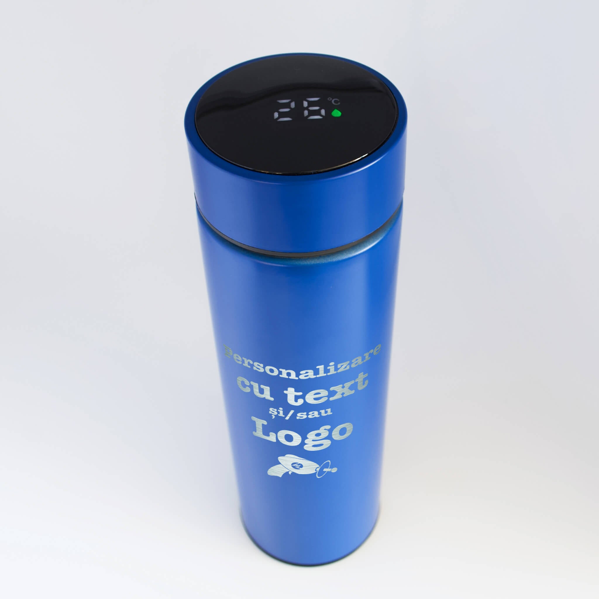 Termos inox 304 albastru cu personalizare laser si capac smart
