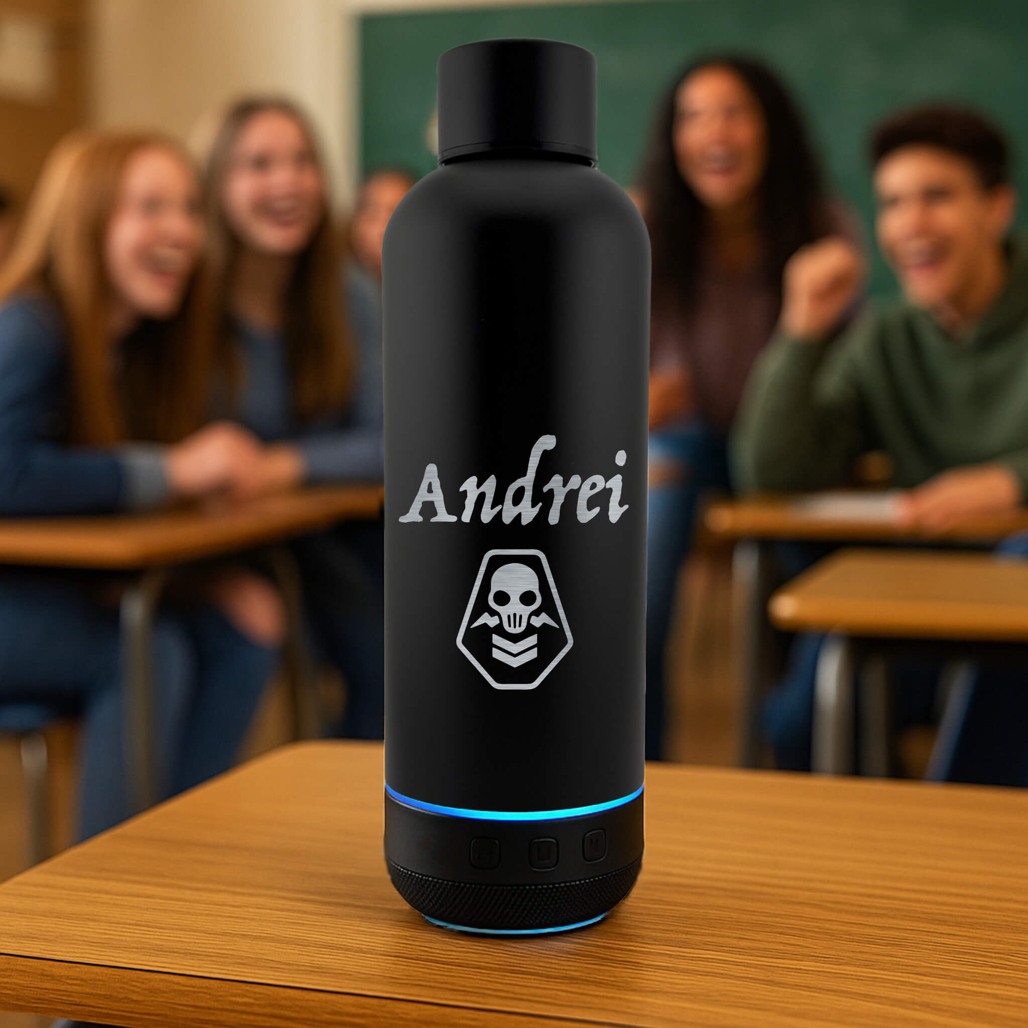 Termos personalizat negru mat cu boxa wireless integrata 430ml