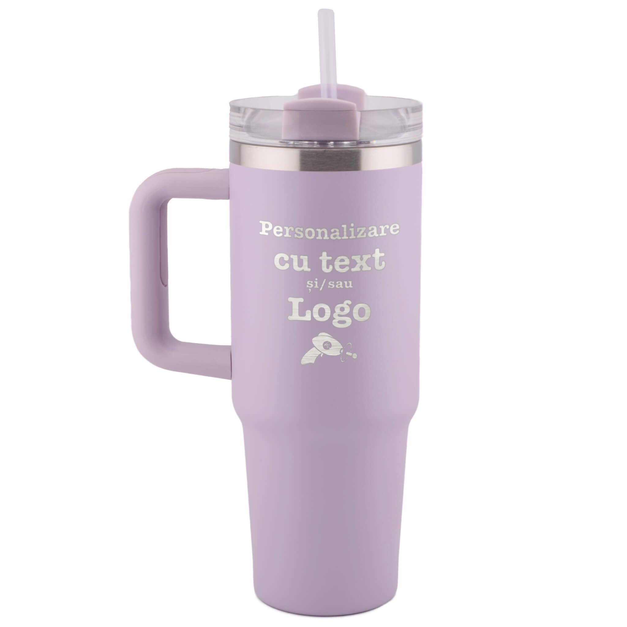 Termos Travel Mug Lila 0.9L cu Maner si Capace Interchangeabile – Personalizat prin Gravura Laser